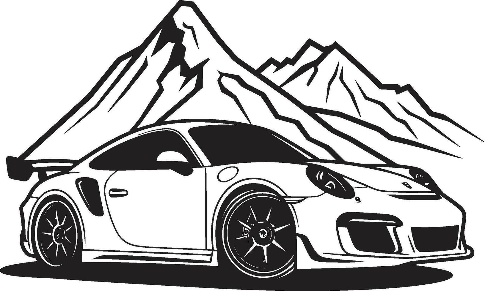 elevado elegancia icónico vector símbolo con un Deportes coche en negro logo cumbre velocista pulcro Deportes coche en el montaña carreteras negro logo diseño