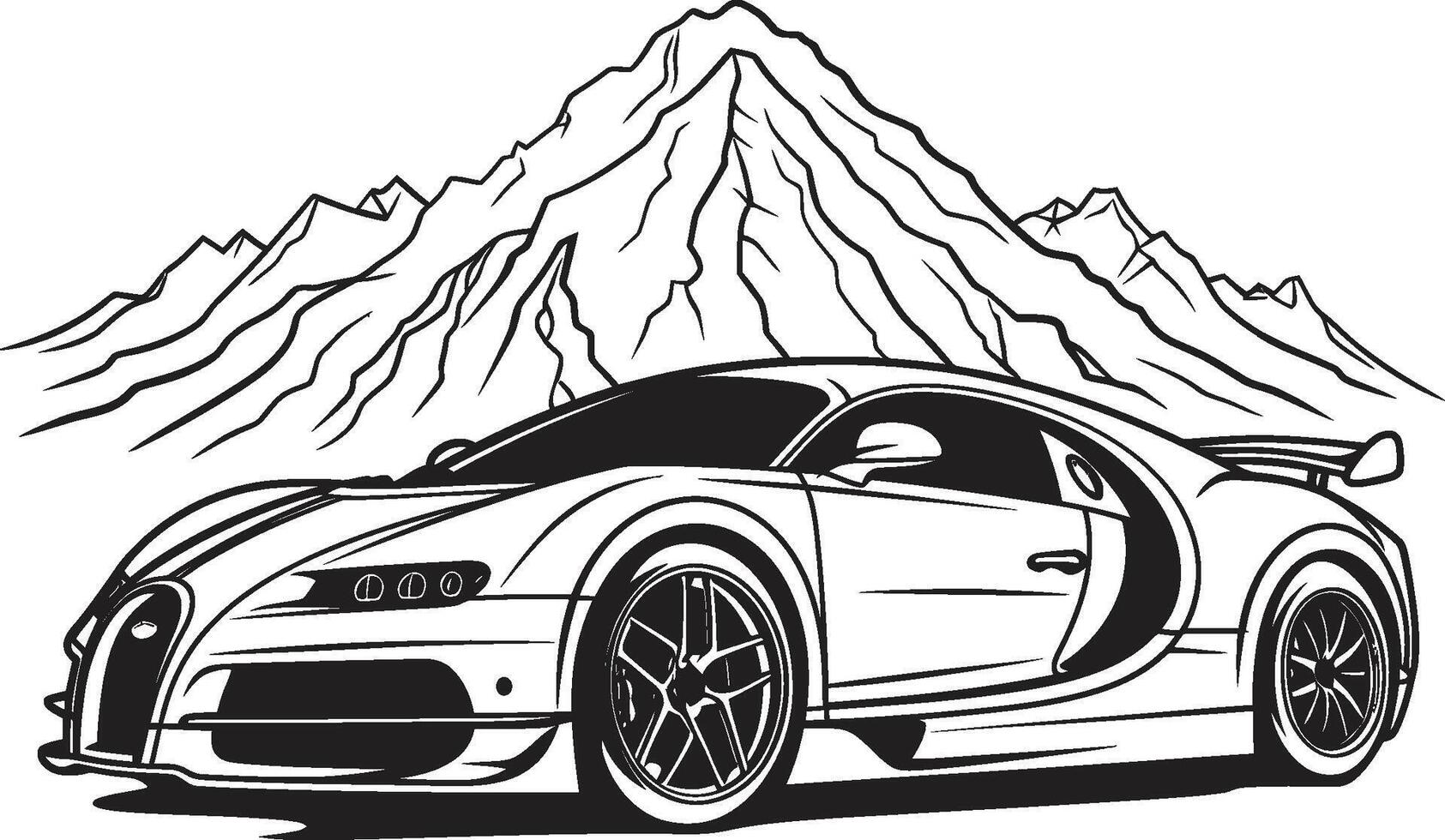 Ridge Rumble Sleek Black Logo with Iconic Sports Car Conquering the Mountain Summit Supercar Vector Icon Symbolizing a Black Logo Design on Mountain Roads