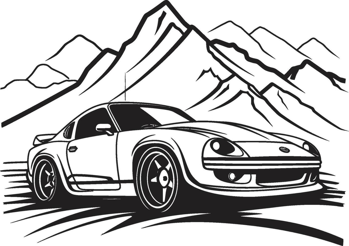 tierras altas ajetreo pulcro vector icono exhibiendo un Deportes coche en negro logo elevado velocidad dinámica negro logo diseño con un montañoso Deportes coche icono