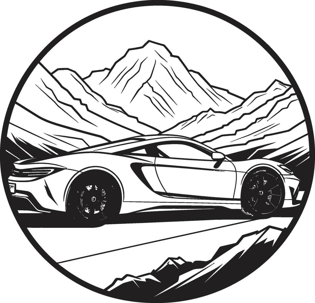 cresta prisa dinámica negro icono de un Deportes coche abordar montaña carreteras elevado elegancia icónico vector símbolo con un Deportes coche en negro logo