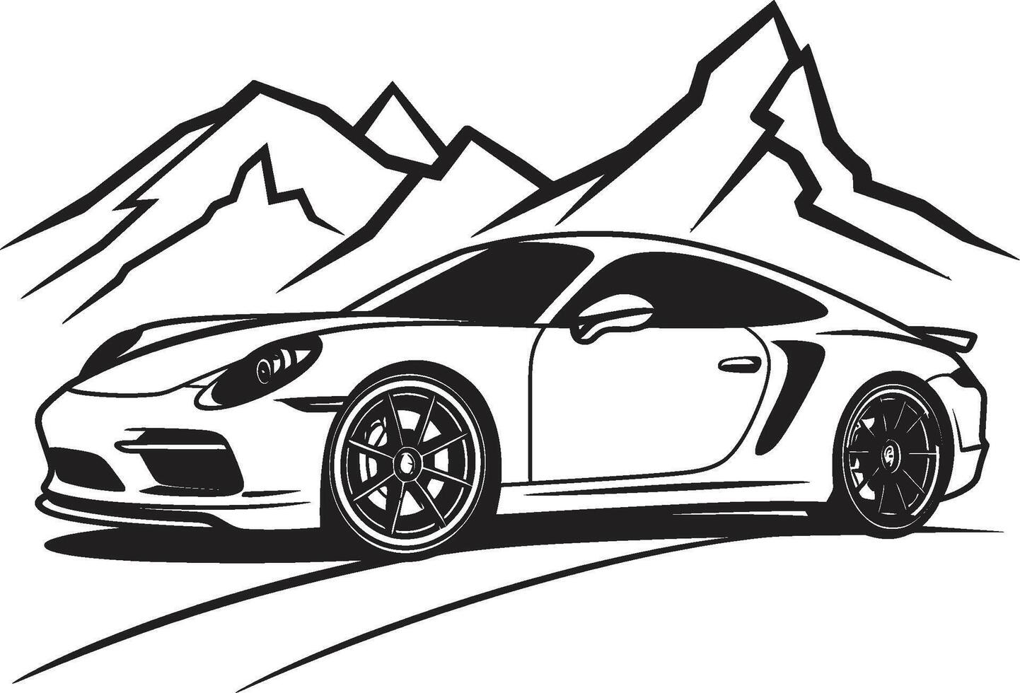 Ridge Roar Iconic Black Logo Design Capturing a Sports Cars Triumph on Mountain Routes Pinnacle Prestige Black Vector Symbol of a Sports Car Excelling on Mountain Roads