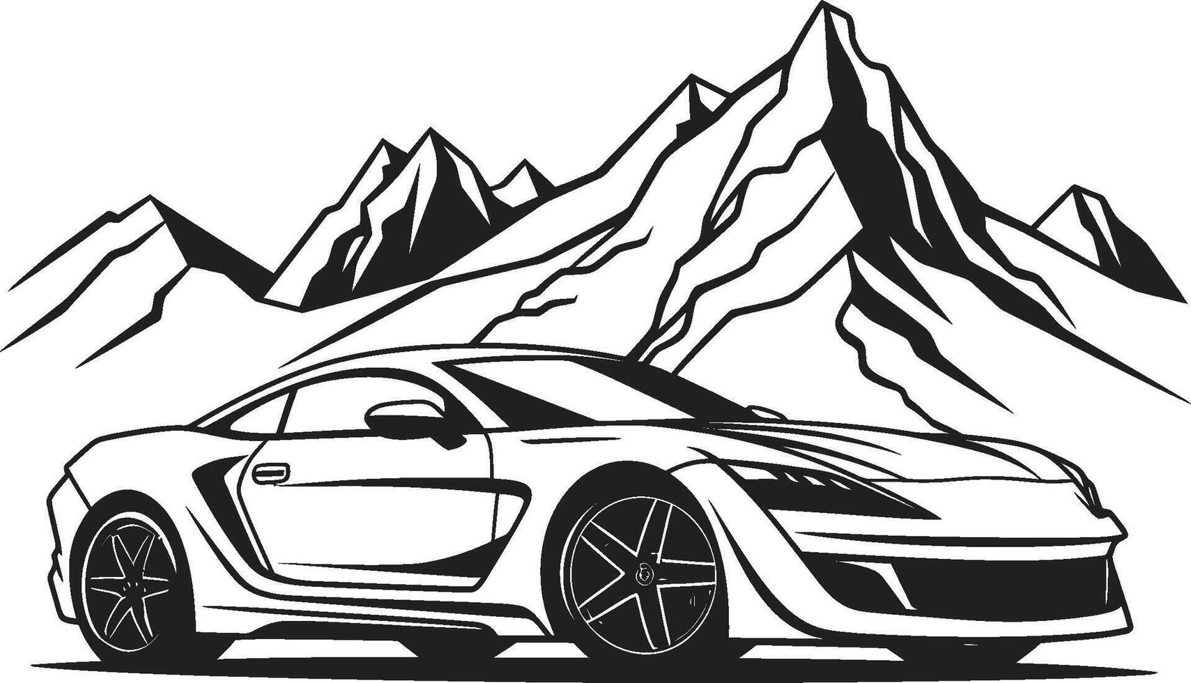 cumbre oleada vector logo diseño con un Deportes coche icono conquistador negro montañoso rutas alpino temor negro icono significando un Deportes carros maestría en serpentina montaña carreteras