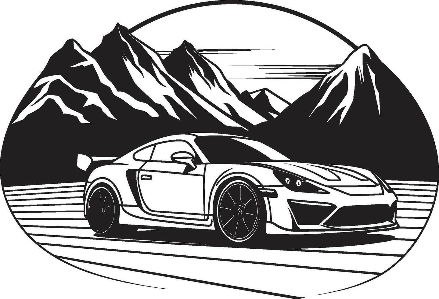 Alpine Awe Black Icon Signifying a Sports Cars Mastery on Serpentine Mountain Roads Ridge Rally Sleek Black Logo Design Depicting a Sports Cars Triumph on Mountain Routes in Vector