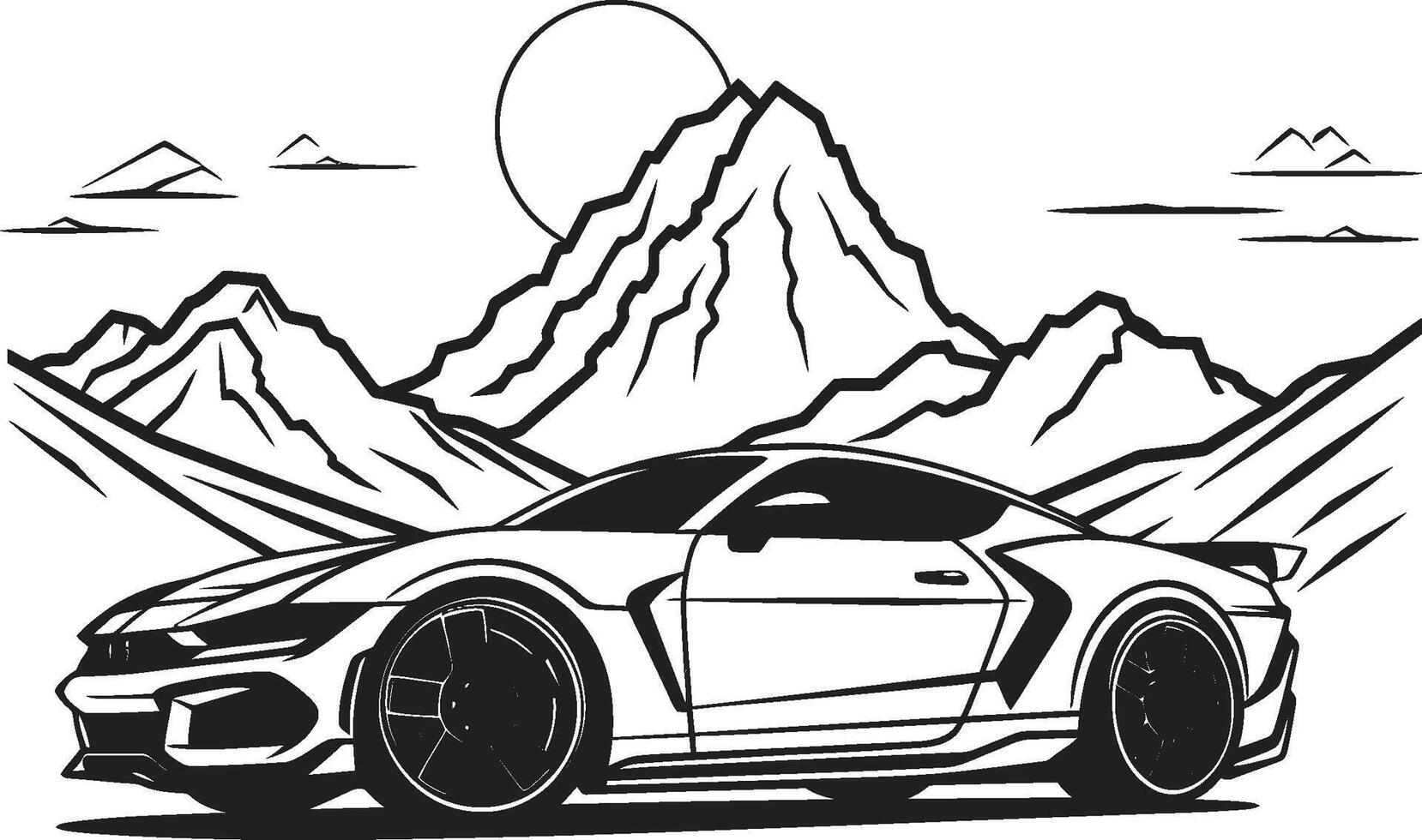 alpino aclamación dinámica vector símbolo de un Deportes coche carreras mediante negro montañoso rutas cresta rugido icónico negro logo diseño capturar un Deportes carros triunfo en montaña rutas