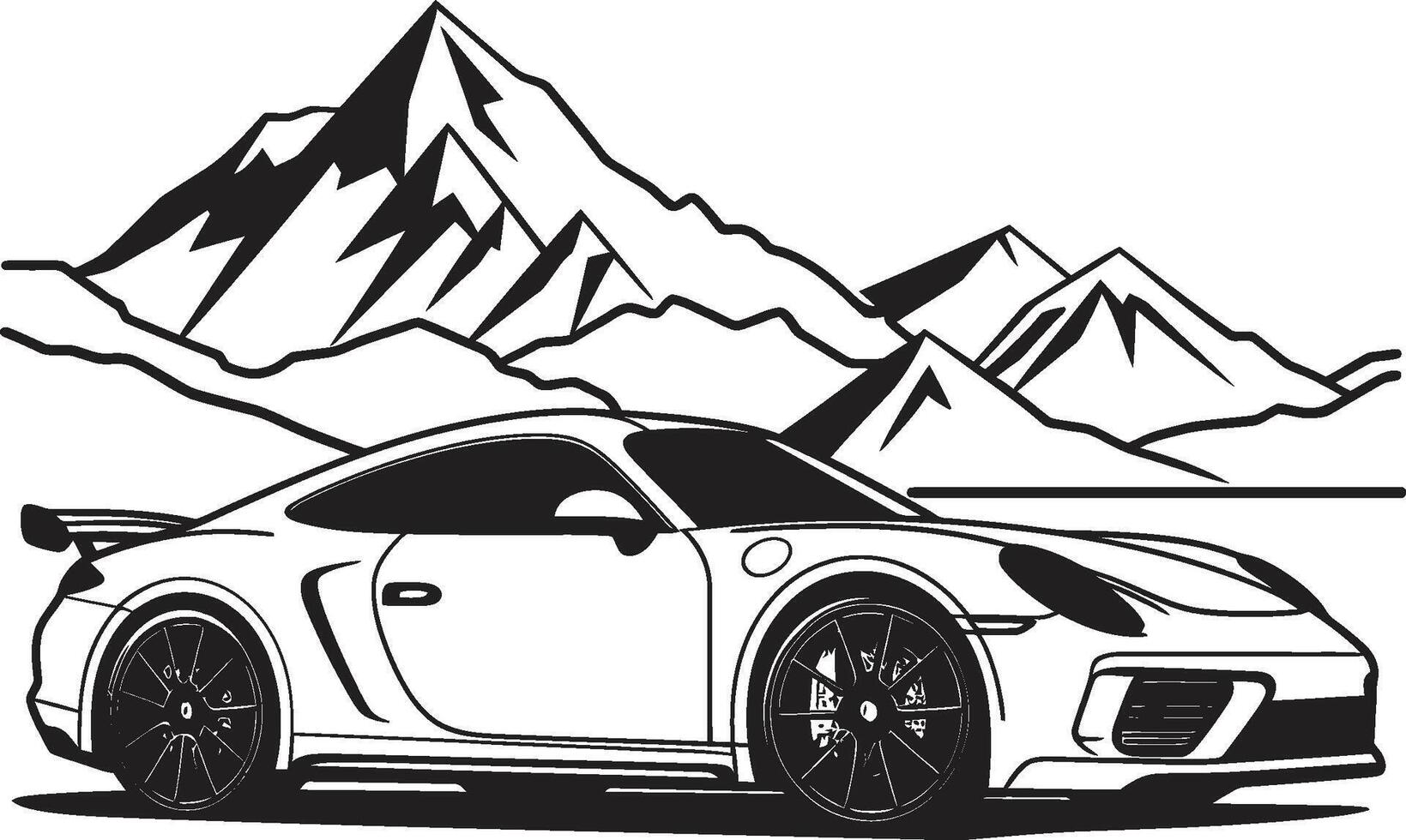 apéndice aspiración negro logo diseño presentando un Deportes coche en sorprendentes montañoso caminos en vector pináculo pico icónico símbolo de un Deportes coche escalada negro montaña carreteras en vector