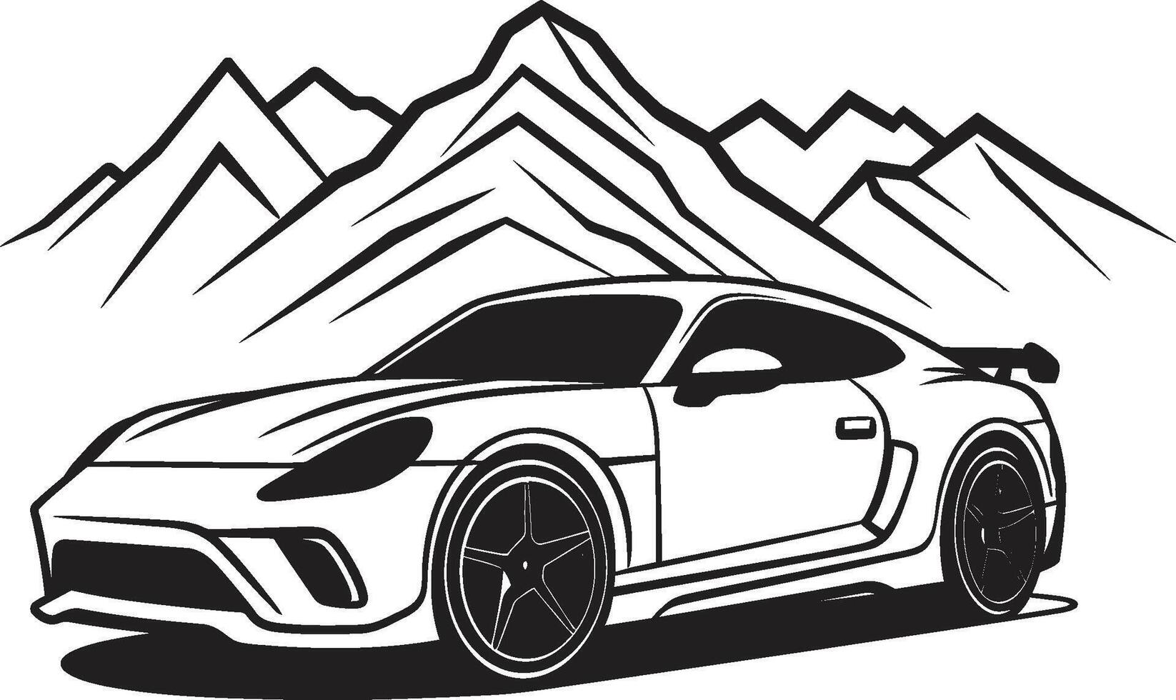 pináculo prestigio negro vector símbolo de un Deportes coche sobresaliendo en montaña carreteras épico elevación pulcro negro logo diseño con un dinámica Deportes coche icono en montañoso caminos