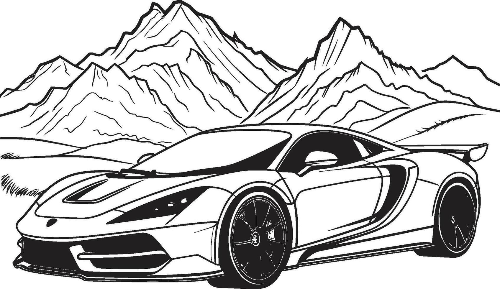 Highland Thrive Iconic Vector Symbol of a Sports Car Navigating Black Mountain Roads Summit Sprint Sleek Black Logo Design with a Dynamic Sports Car Icon on Mountainous Trails