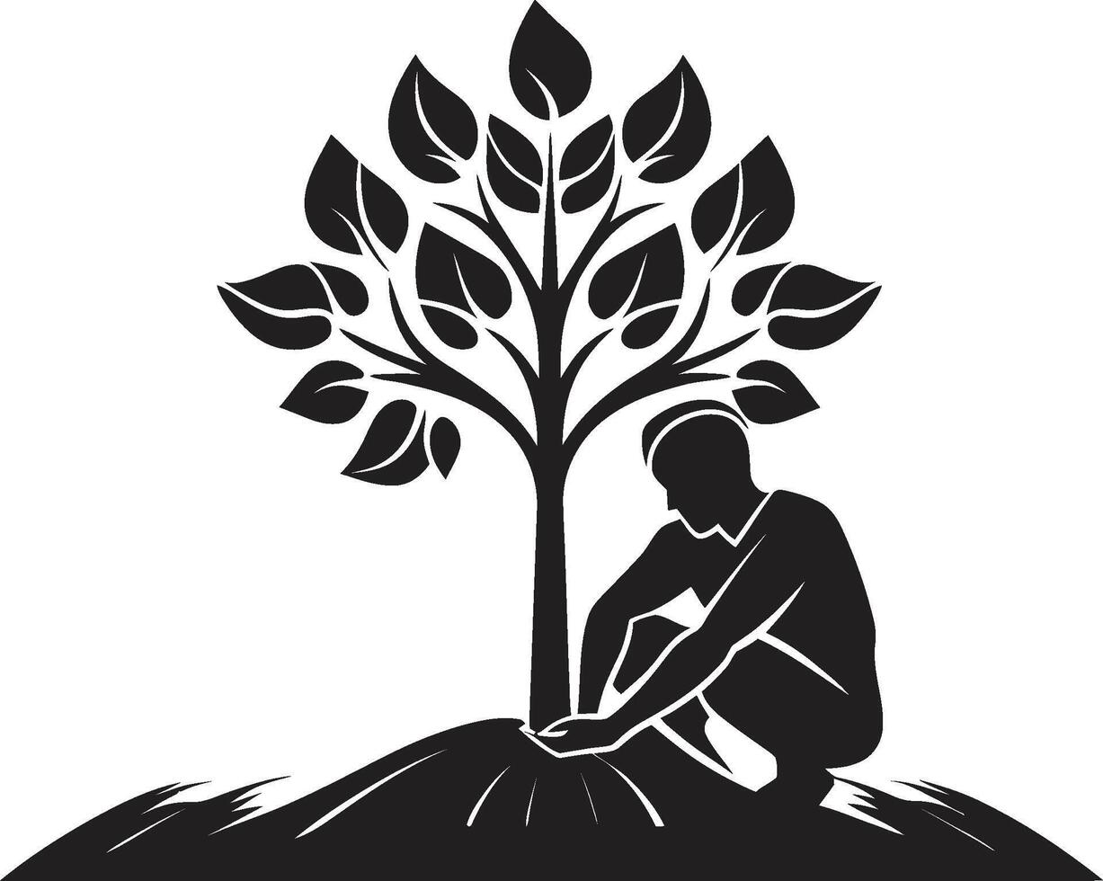 Rooted Resilience Vector Symbol of Tree Plantation in Black Woodland Harmony Dynamic Black Icon for Tree Plantation Logo Design