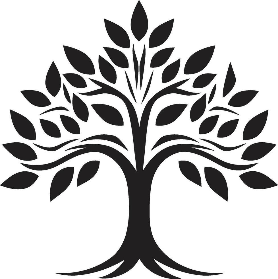 Leafy Commitment Dynamic Black Logo Design for Green Initiatives Silhouetted Sapling Iconic Vector Tree Plantation Symbol in Black