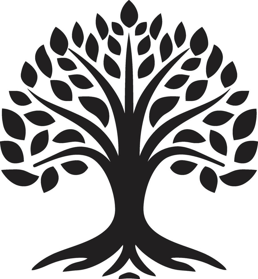 Eco Emblem Vector Tree Plantation Logo in Black Design Sustainable Growth Iconic Black Symbol of Arbor Commitment