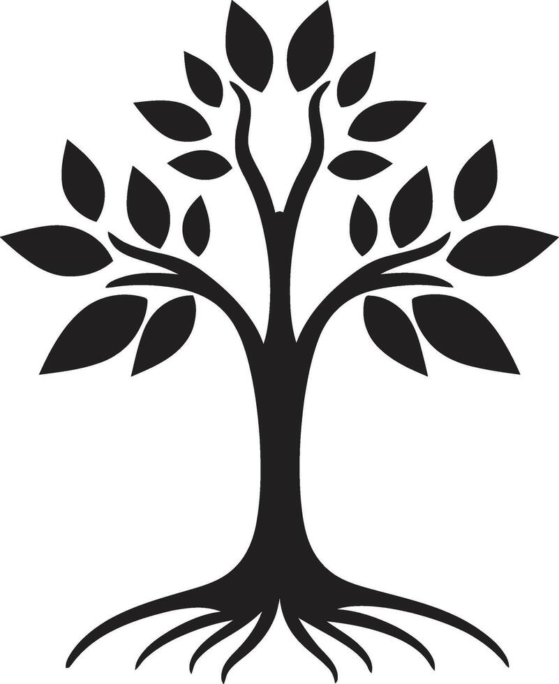 Leafy Commitment Dynamic Black Design for Green Initiatives Silhouetted Sapling Iconic Vector Logo for Tree Plantation