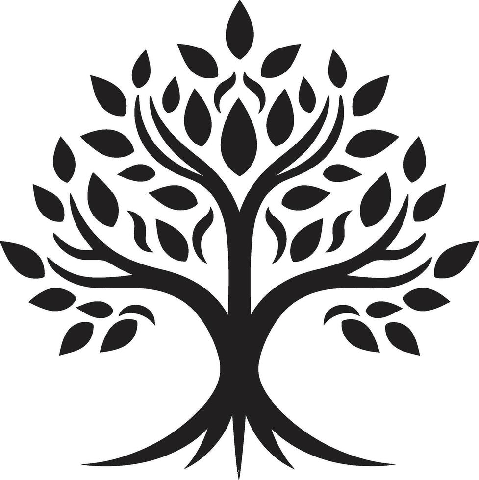 Leafy Commitment Dynamic Black Logo Design for Green Initiatives Silhouetted Sapling Iconic Vector Tree Plantation Symbol in Black