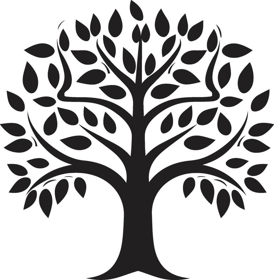 Leafy Commitment Dynamic Black Logo Design for Green Initiatives Silhouetted Sapling Iconic Vector Tree Plantation Symbol in Black