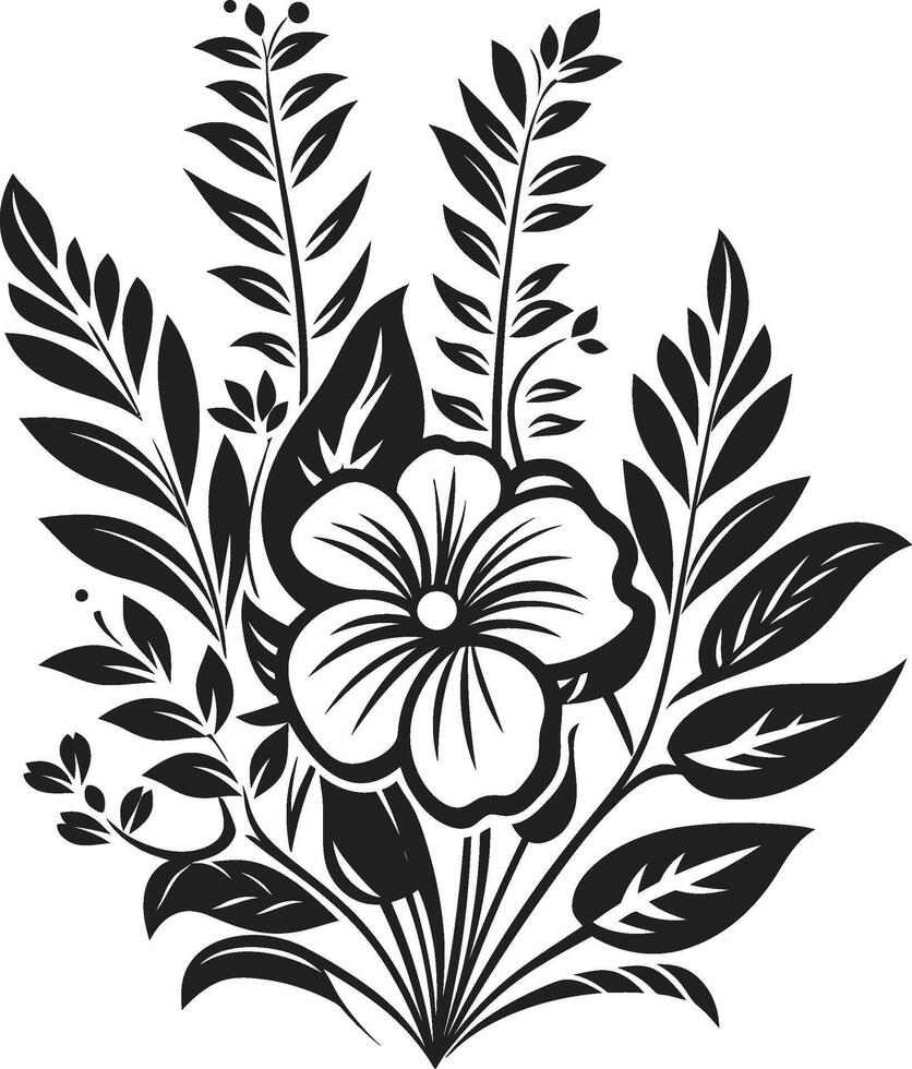 Island Bloom Sleek Vector Icon Symbolizing Tropical Plant Leaves and Flowers in Black Floral Paradise Dynamic Black Logo Design with Exquisite Tropical Plant Elements