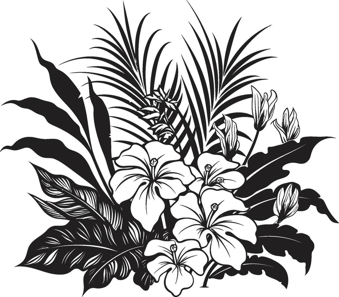 floral paraíso dinámica negro logo diseño con Exquisito tropical planta elementos lozano zona tropical vector símbolo de planta hojas y flores en negro logo