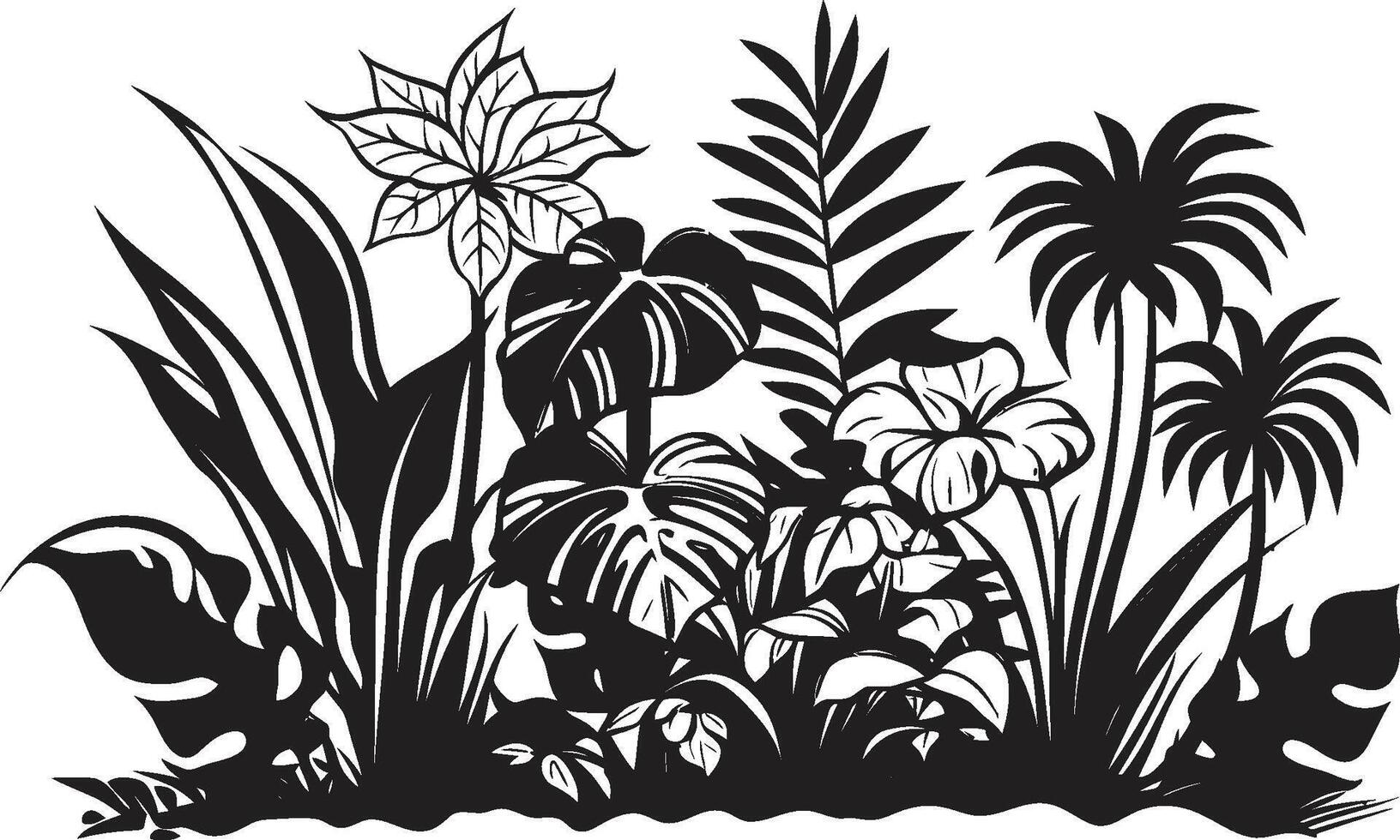 isla floración pulcro vector icono simbolizando tropical planta hojas y flores en negro floral paraíso dinámica negro logo diseño con Exquisito tropical planta elementos