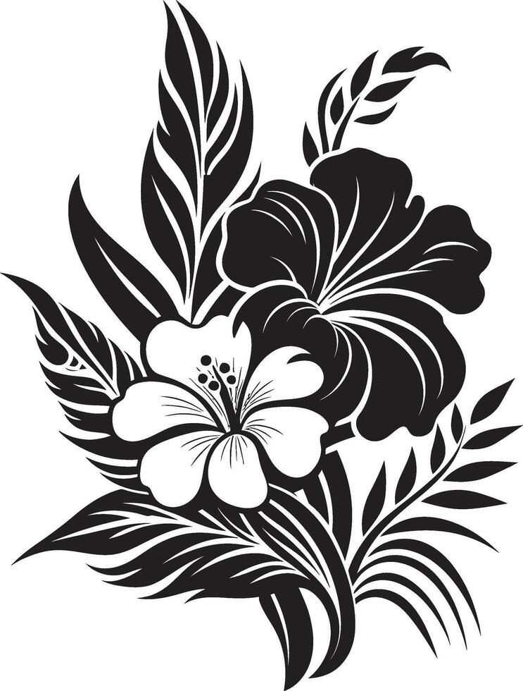 lozano zona tropical vector símbolo de planta hojas y flores en negro logo botánico felicidad pulcro negro icono diseño con tropical planta hojas y flores