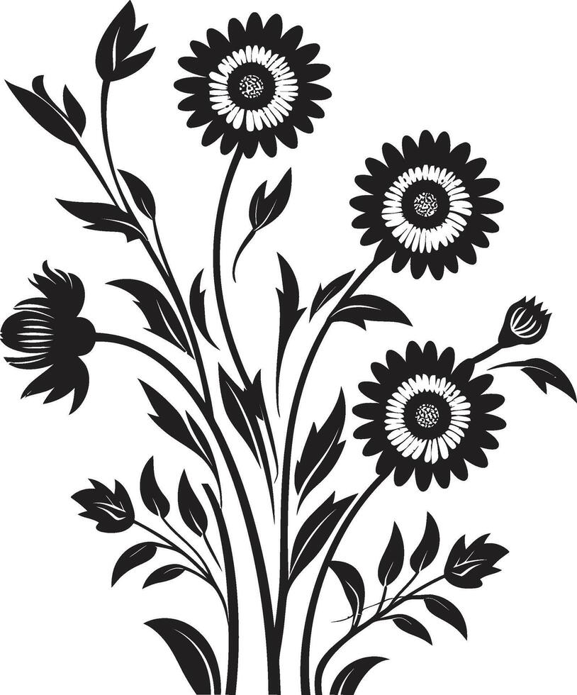 Wildflower Essence Vector Black Logo Design for Natural Beauty Flourishing Fields Iconic Black Symbol with Wildflower Vector