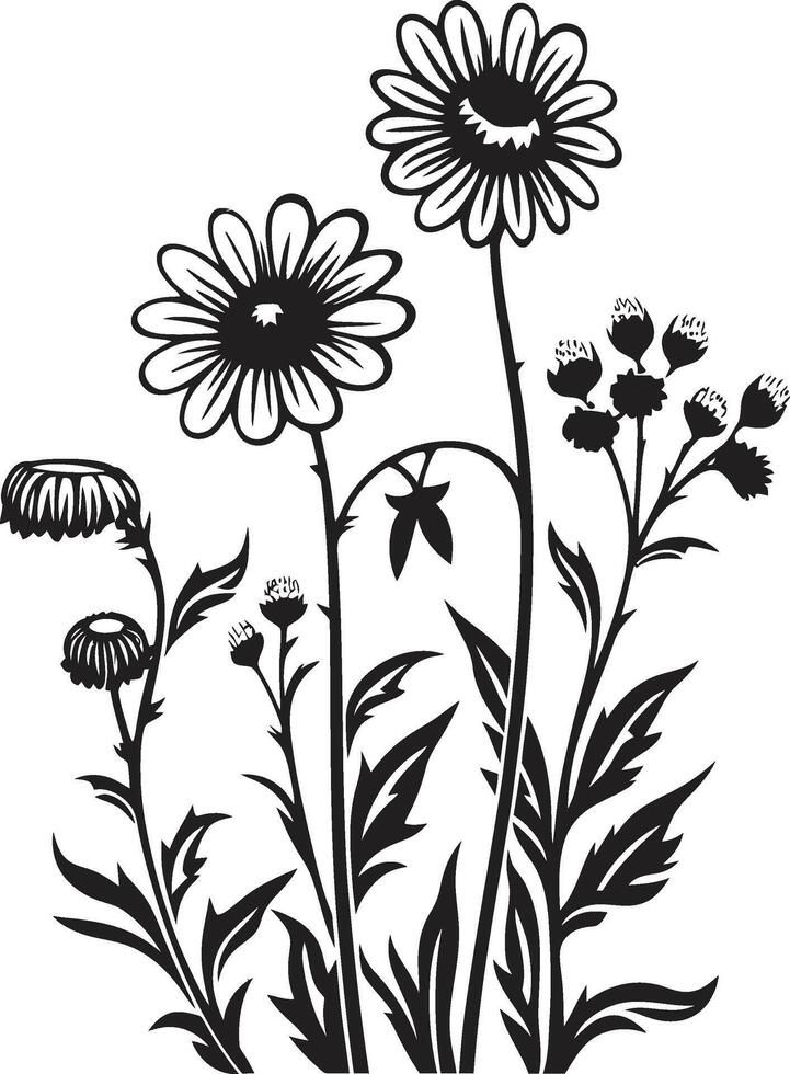 Natures Palette Wildflower Vector Logo in Black Floral Whispers Sleek Black Icon Design for Wildflowers