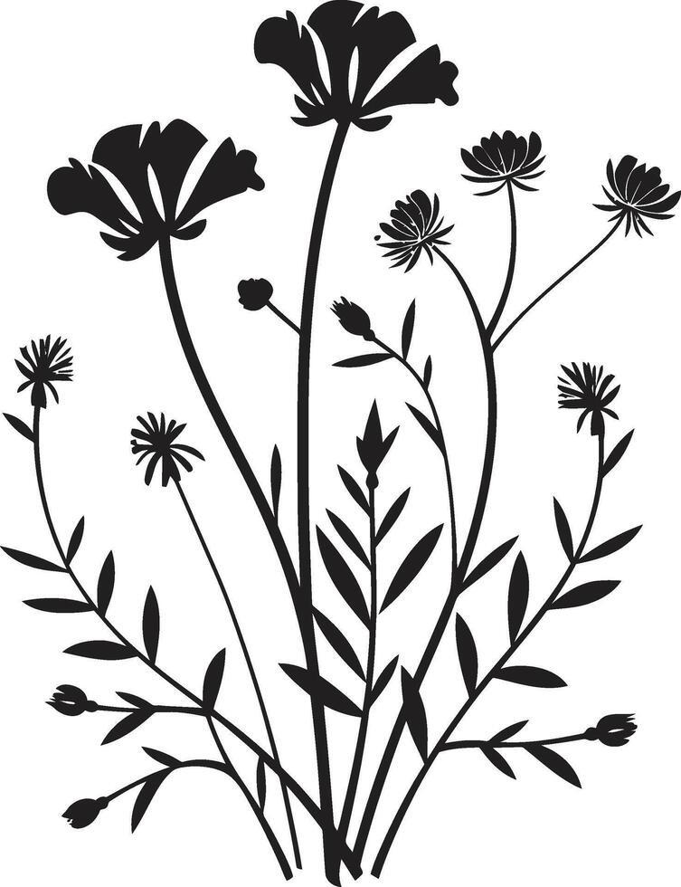 Blossoming Beauty Wildflower Vector Black Logo Design Floral Harmony Sleek Iconic Symbol of Wildflowers in Black