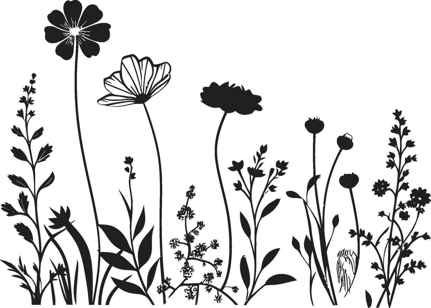 Botanical Serenity Iconic Black Symbol Featuring Wildflower Design Natures Palette Wildflower Vector Logo in Black