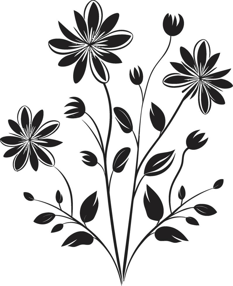 floral susurros pulcro negro icono diseño para flores silvestres encantado floraciones dinámica negro logo con flor silvestre símbolo vector