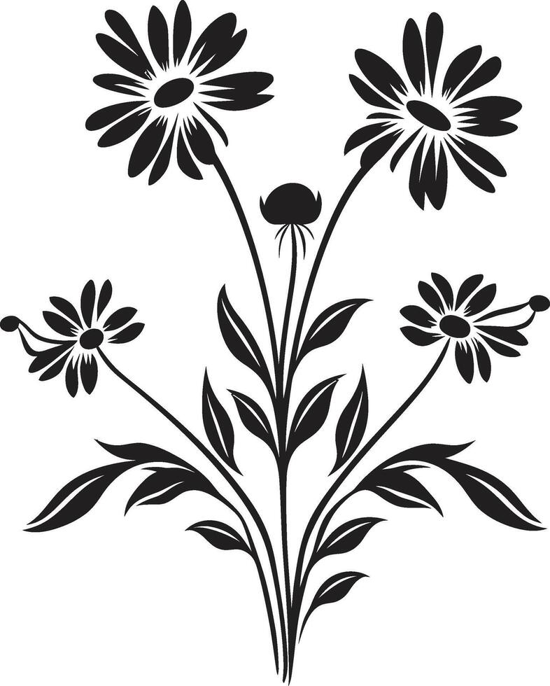 prado elegancia dinámica negro logo diseño con flor silvestre vector botánico serenidad icónico negro símbolo presentando flor silvestre diseño