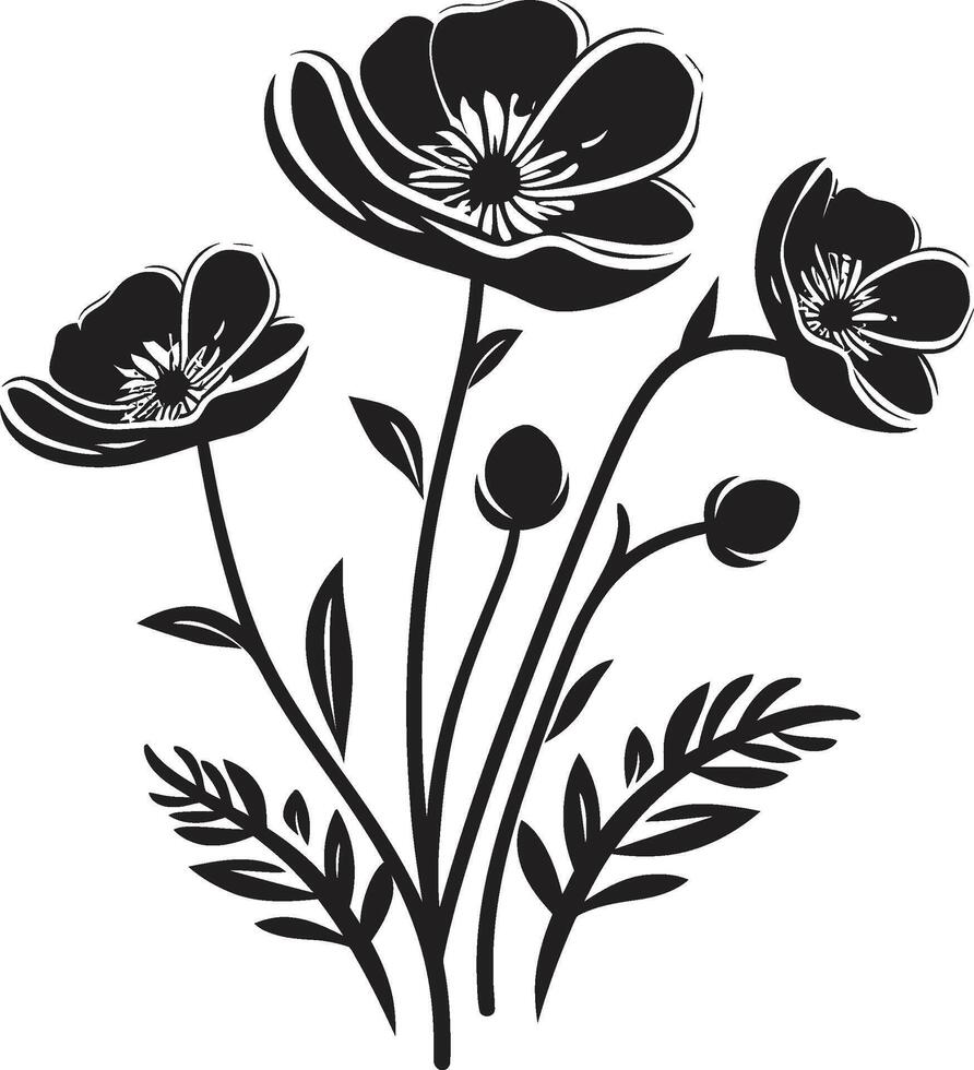 Blossoming Beauty Wildflower Vector Black Logo Design Floral Harmony Sleek Iconic Symbol of Wildflowers in Black