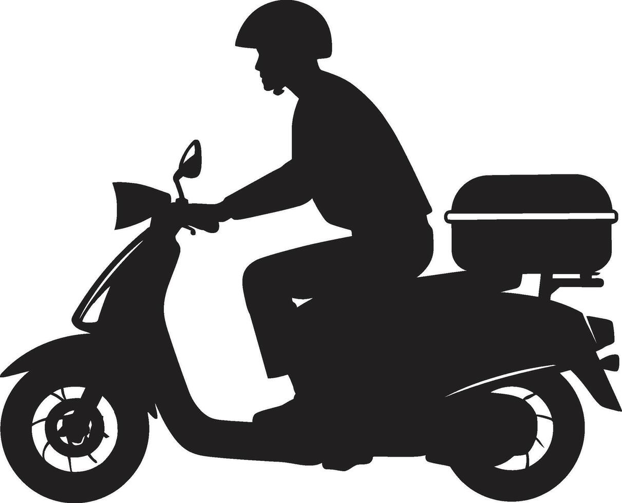 Quick Cuisine Courier Scooter Man Icon for Swift Food Drop offs Rushed Repasts Relay Vector Icon for Scooter Food Delivery Service