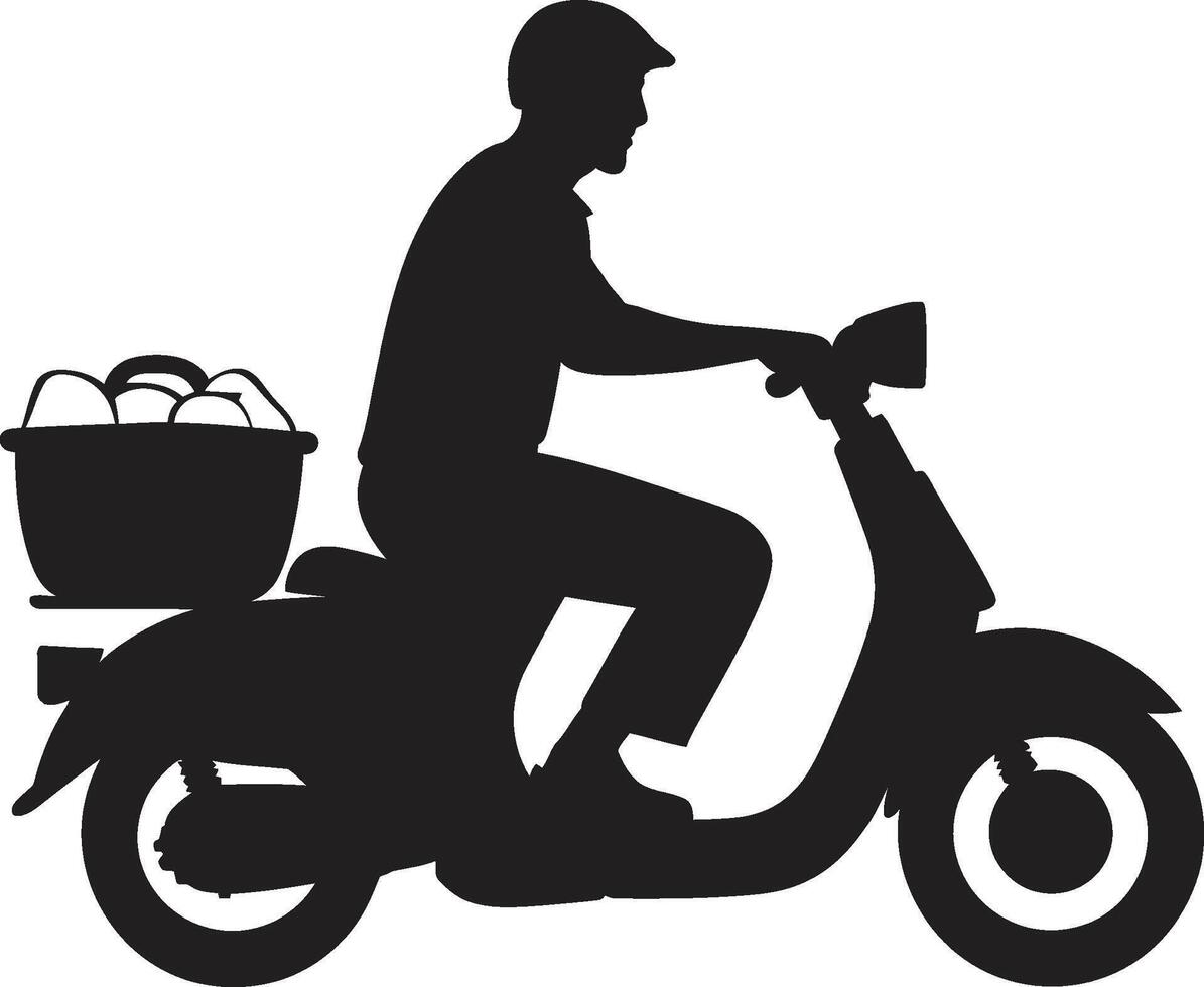 Quick Byte Courier Scooter Man Icon for Speedy Food Drop offs Scoot n Serve Speedster Vector Design for Scooter Food Delivery