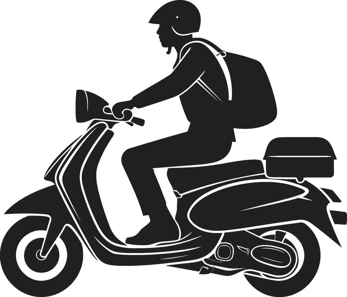 largarse y saborear Rápido comida entrega vector logo en scooter rápido cocina mensajero scooter hombre icono para rápido comida soltar fueras