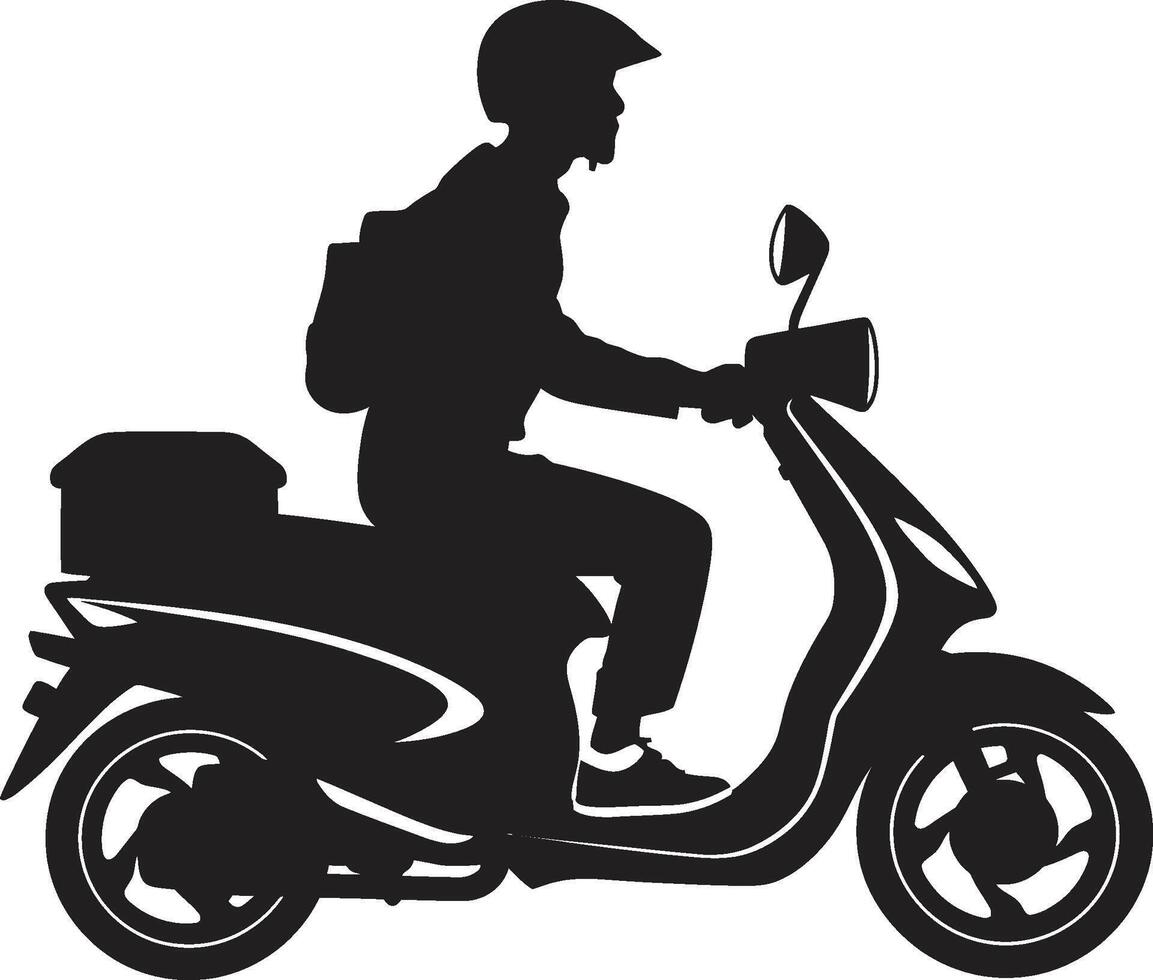 Rapid Munch Messenger Vector Logo for Scooter Food Drop offs Swift Savory Shuttle Scooter Delivery Man Vector Icon