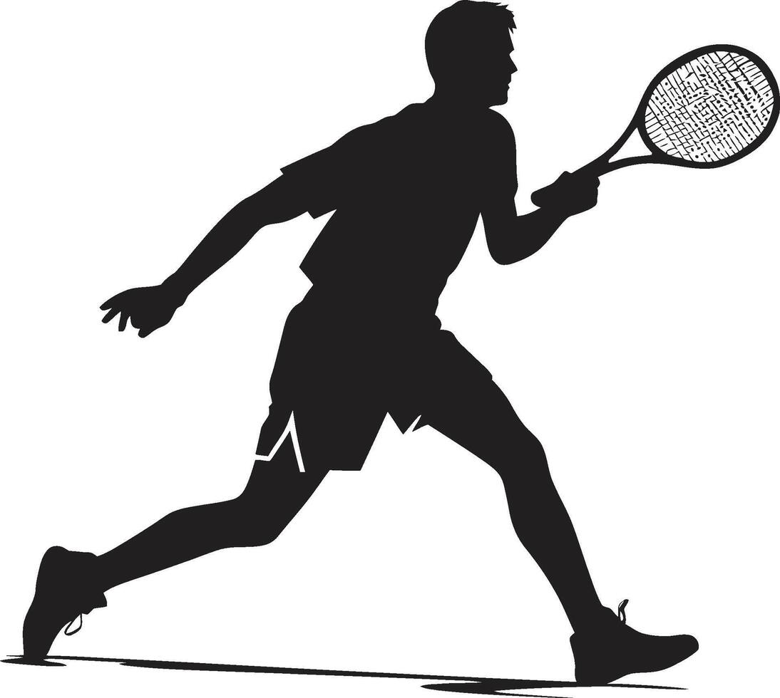 golpe remojar sensación cresta masculino tenis jugador icono en atlético formar Corte conquistador insignias vector diseño para dominante tenis logo