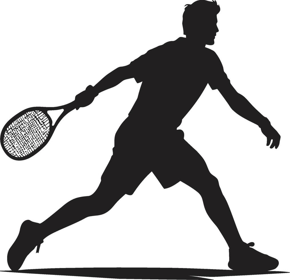 Slam Dunk Dynamo Crest Male Tennis Player Icon in Athletic Action Court Craftsmanship Insignia Vector Design for Skillful Tennis Logo