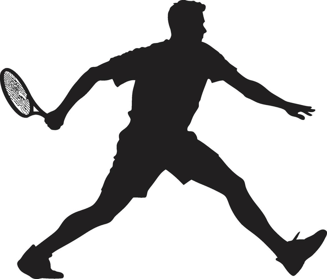 golpe remojar sensación cresta masculino tenis jugador icono en atlético formar Corte conquistador insignias vector diseño para dominante tenis logo