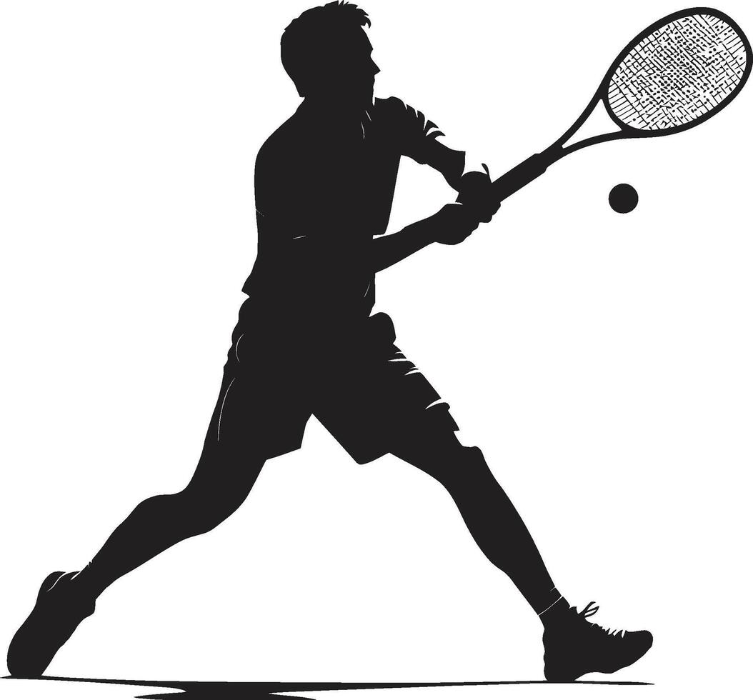 golpe remojar sensación cresta masculino tenis jugador icono en atlético formar Corte conquistador insignias vector diseño para dominante tenis logo