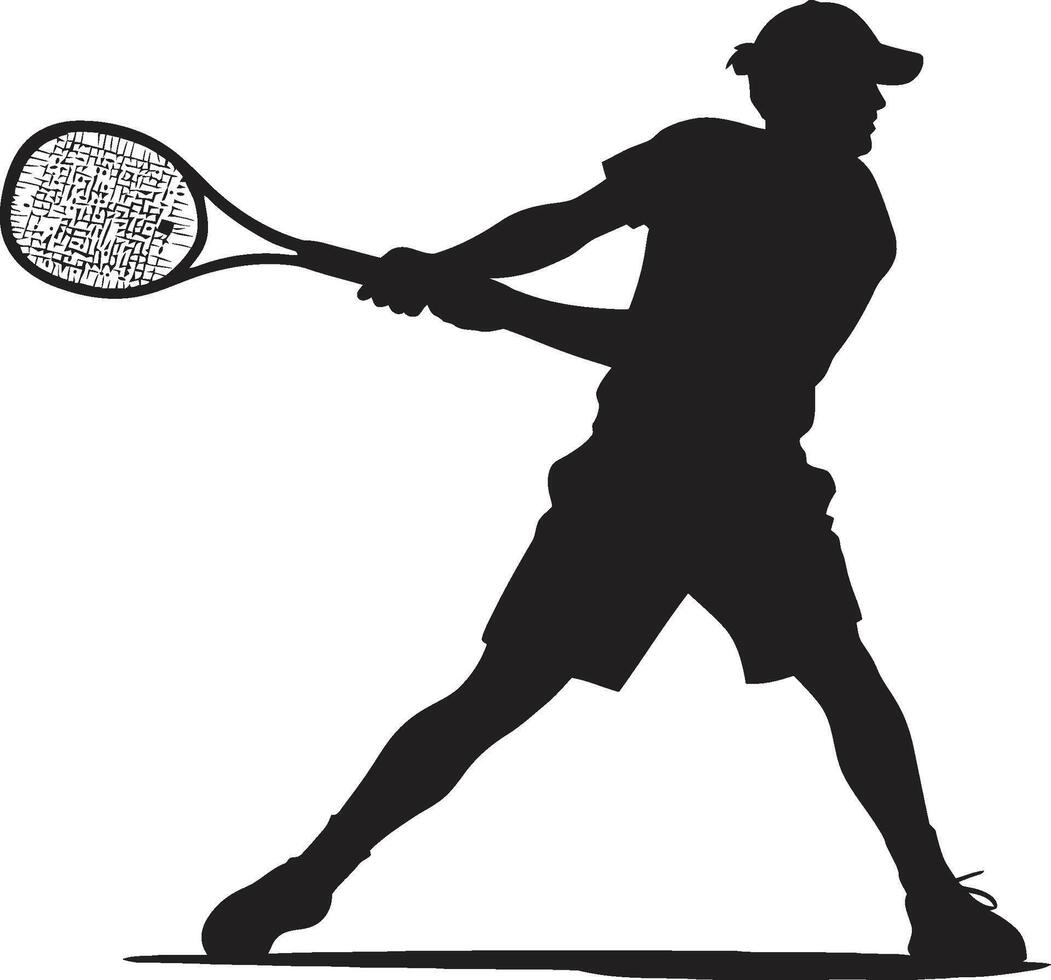 golpe remojar sensación cresta masculino tenis jugador icono en atlético formar Corte conquistador insignias vector diseño para dominante tenis logo