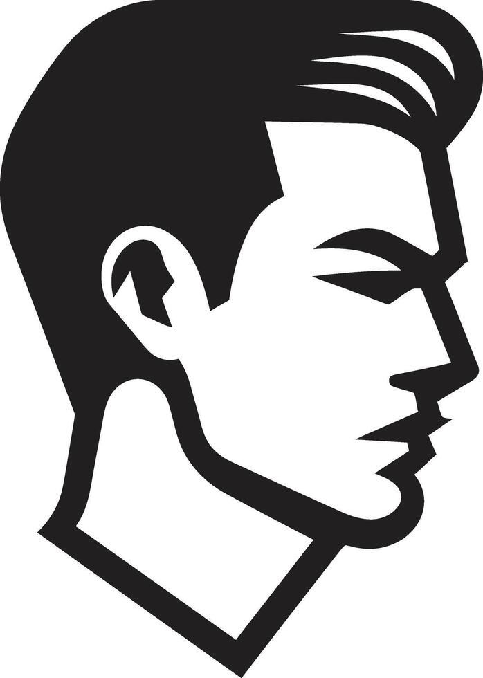 Striking Symmetry Crest Vector Logo for Balanced Male Face Illustration Contemporary Charisma Insignia Male Face Icon in Modern Artistic Form