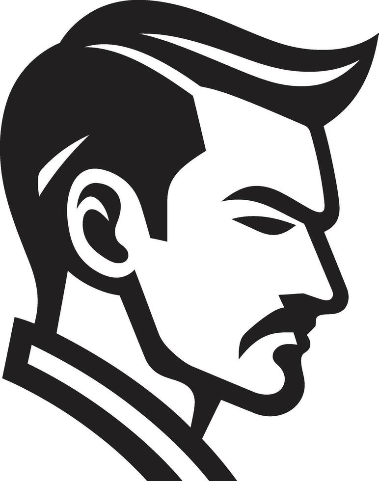 Striking Symmetry Badge Balanced Male Face Vector Icon for Harmonious Appeal Dapper Demeanor Crest Fashionable Male Face Logo Design with Distinct Style