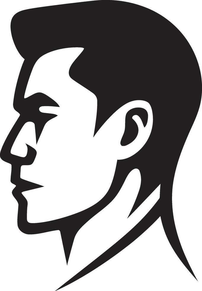 Striking Symmetry Badge Balanced Male Face Vector Icon for Harmonious Appeal Dapper Demeanor Crest Fashionable Male Face Logo Design with Distinct Style