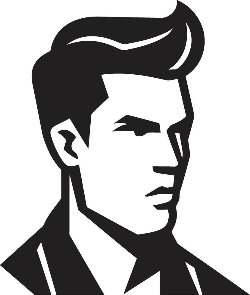 Striking Symmetry Crest Vector Logo for Balanced Male Face Illustration Contemporary Charisma Insignia Male Face Icon in Modern Artistic Form