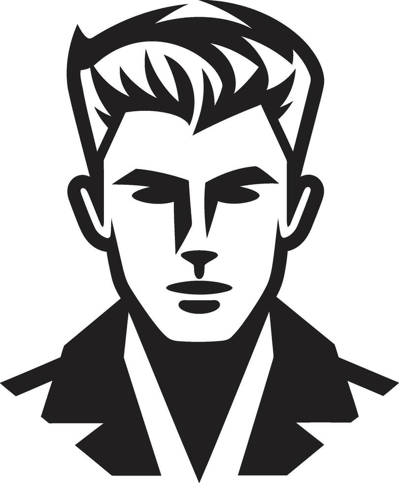 Genteel Gaze Insignia Elegant Male Face Icon with Refined Features Poised Profile Badge Vector Design for Graceful Male Face Illustration