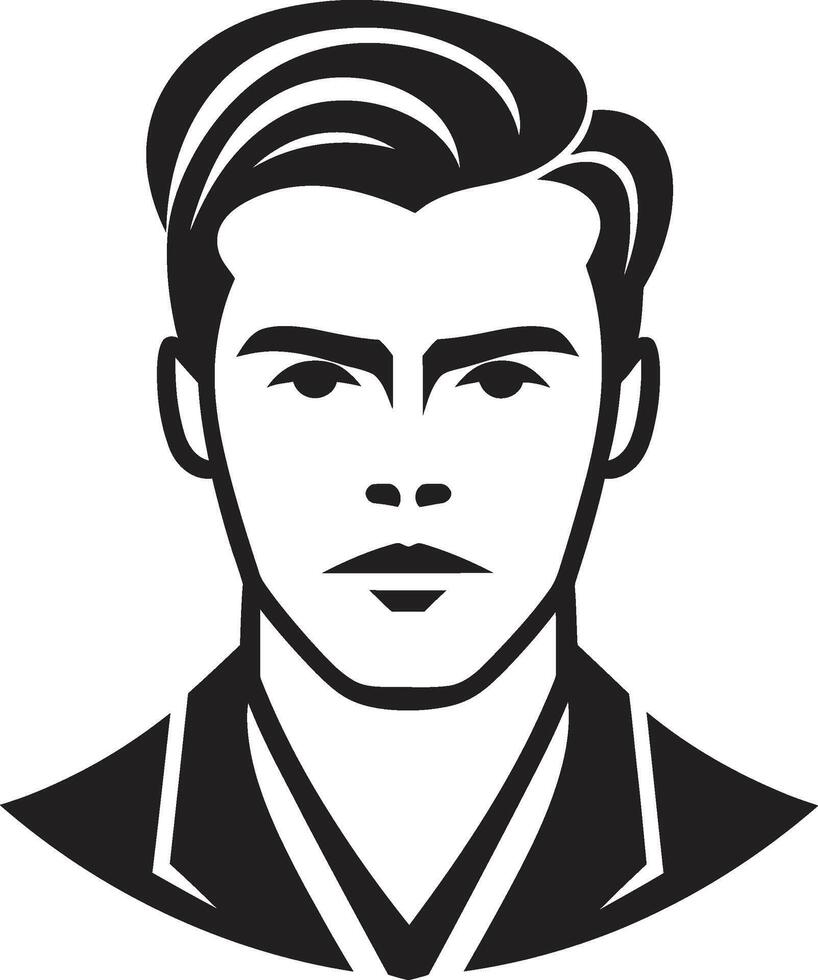 Expressive Elegance Insignia Vector Logo for Artistic Male Face Illustration Striking Symmetry Badge Balanced Male Face Vector Icon for Harmonious Appeal