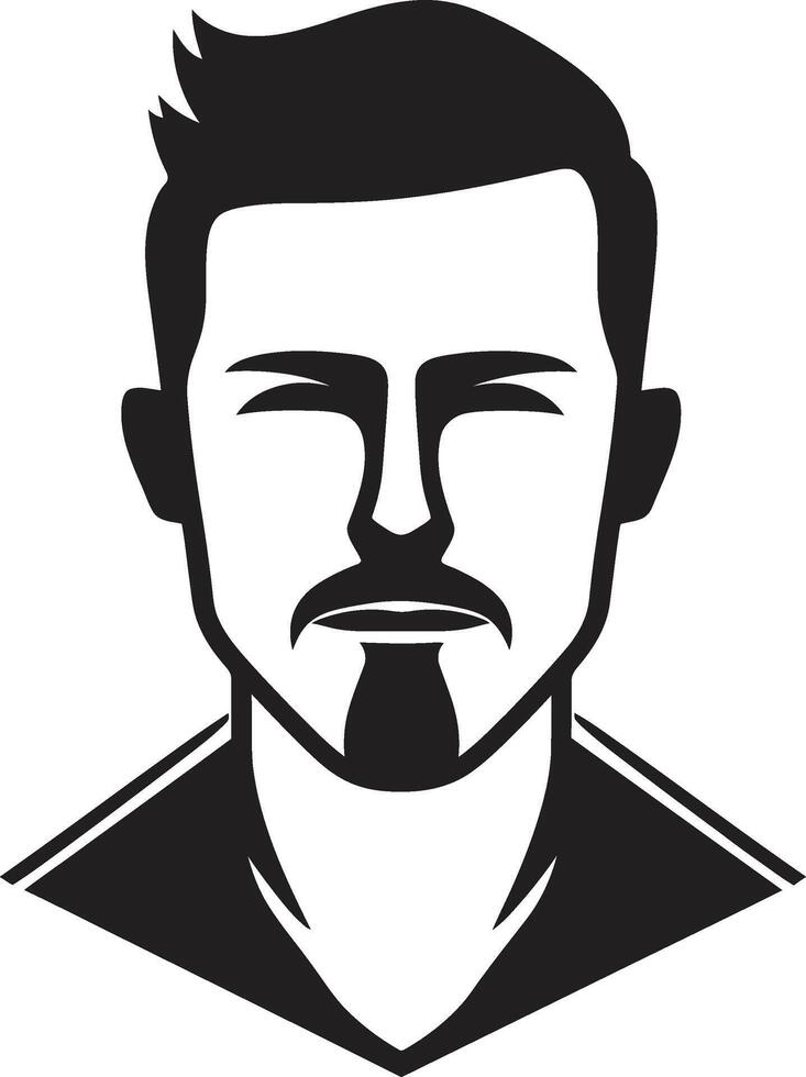 Striking Symmetry Badge Balanced Male Face Vector Icon for Harmonious Appeal Dapper Demeanor Crest Fashionable Male Face Logo Design with Distinct Style