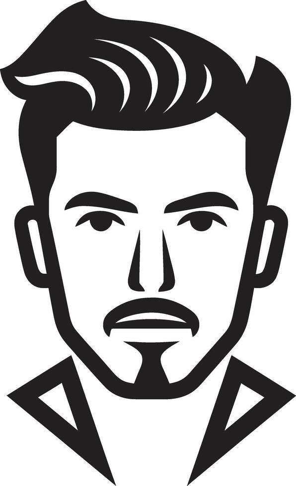 Genteel Gaze Insignia Elegant Male Face Icon with Refined Features Poised Profile Badge Vector Design for Graceful Male Face Illustration