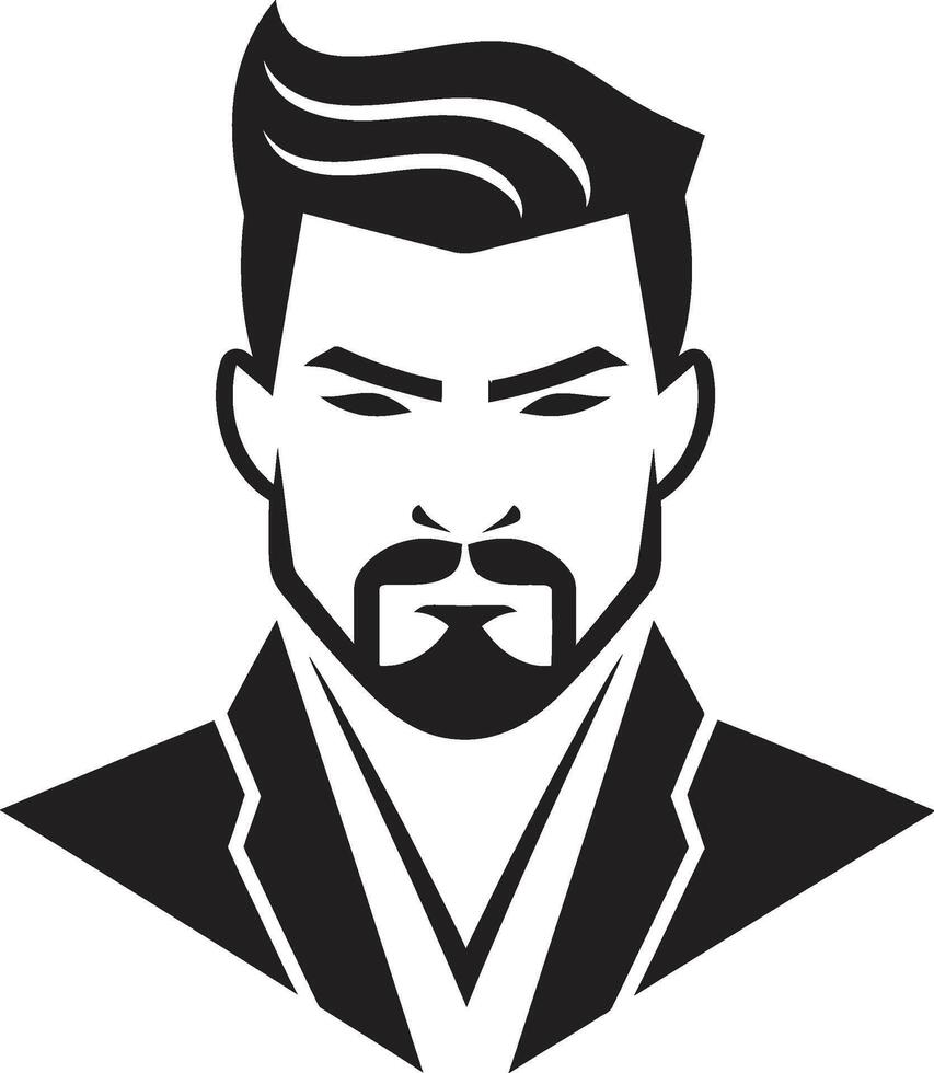 Suave Silhouette Badge Stylish Male Face Vector Design with Smooth Lines Rugged Resilience Crest Strong Male Face Logo Design for Impactful Presence