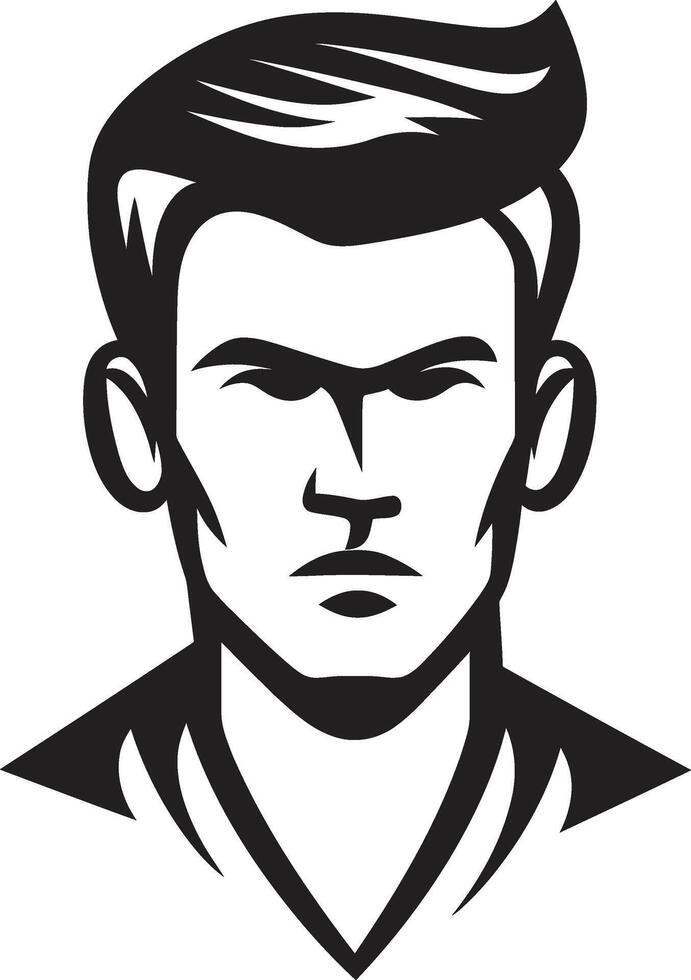 Striking Symmetry Badge Vector Logo for Balanced Male Face Illustration Contemporary Charisma Crest Male Face Icon in Modern Artistic Form