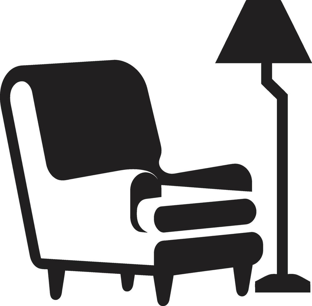 Elegance Lounge Insignia Stylish Chair Icon in Vector Design for Cozy Spaces Comfort Oasis Crest Relaxing Chair Vector Logo for Ultimate Comfort