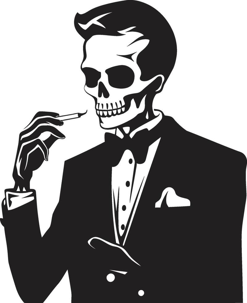 Cigar Connoisseur Crest Vector Design for Smoking Skeleton Icon with Sophistication Sophisticated Stogie Badge Smoking Gentleman Skeleton Vector Logo for Elegant Branding