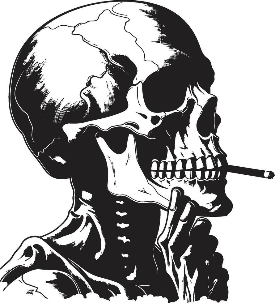 Classic Cigarette Badge Smoking Skeleton Vector Logo for Timeless Panache Retro Respite Insignia Elegant Skeleton Vector Design for Smoking Gentleman Icon